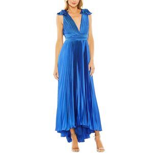 Mac Duggal Womens  Ruffle Top Sleeveless V Neck Pleated Gown